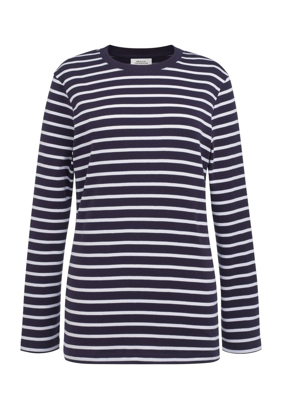 2430: Lucy Long Sleeve Women's Breton Top Hospitality T-Shirts Brook Taverner Navy/White XS