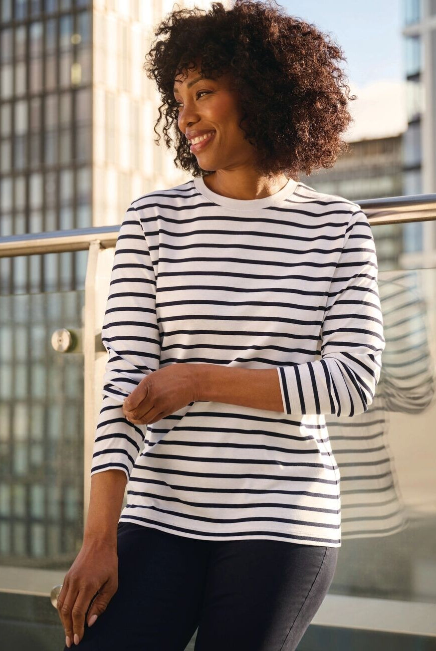 2430: Lucy Long Sleeve Women's Breton Top Hospitality T-Shirts Brook Taverner White/Navy XS