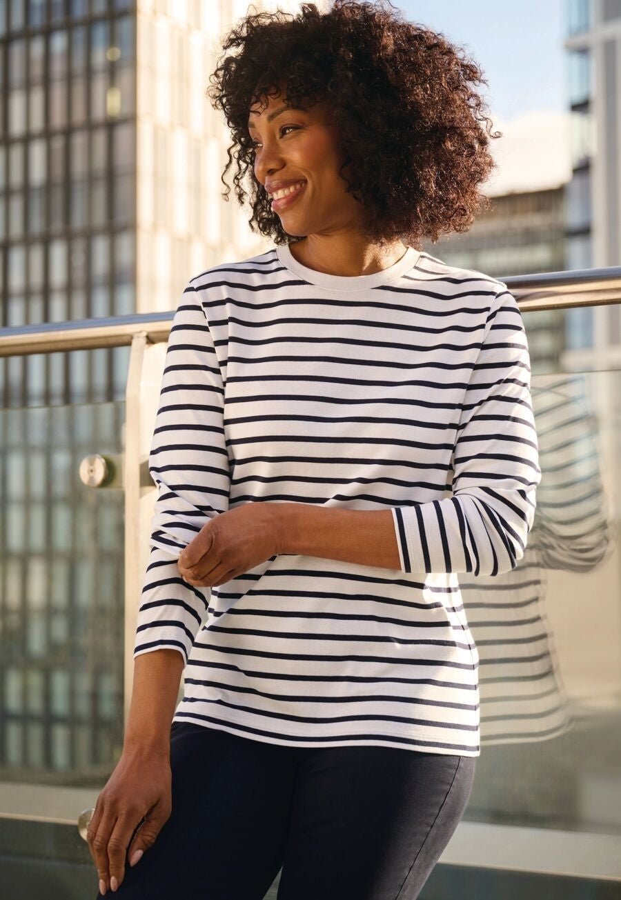 2430: Lucy Long Sleeve Women's Breton Top Hospitality T-Shirts Brook Taverner White/Navy XS