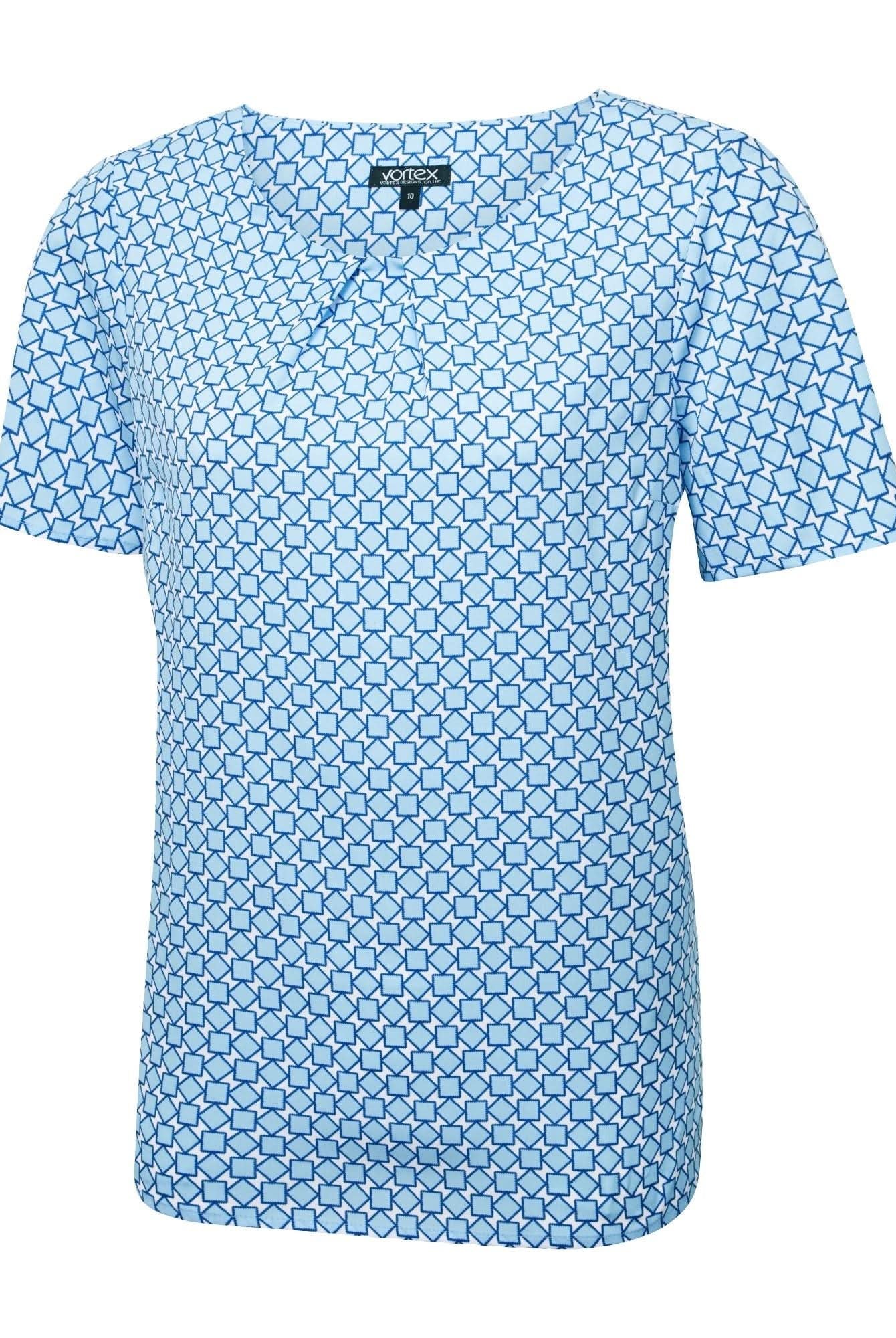 Molly Ladies Geo Print Blouse Blouses Vortex Designs Sky Blue 6
