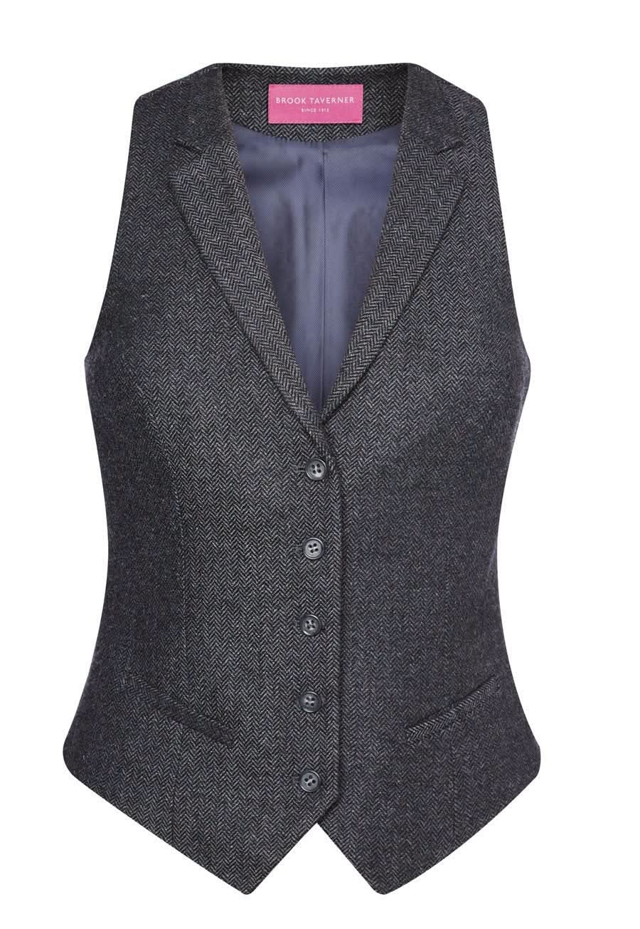 Nashville Woman's Waistcoat Ladies Waistcoat Brook Taverner Charcoal Herringbone XS