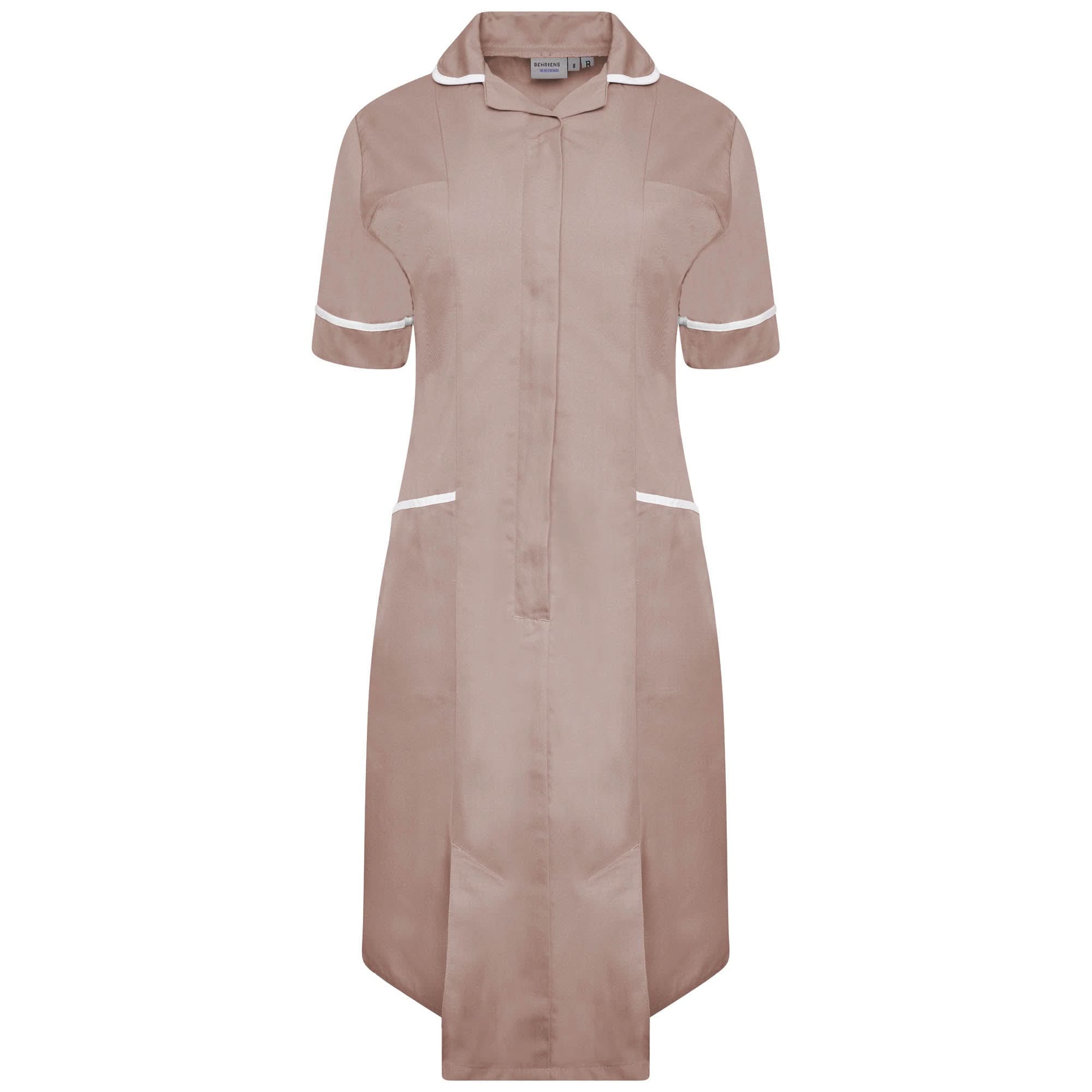 NCLD - Nurse Dress in Biscuit with White Trim Healthcare Dress Behrens