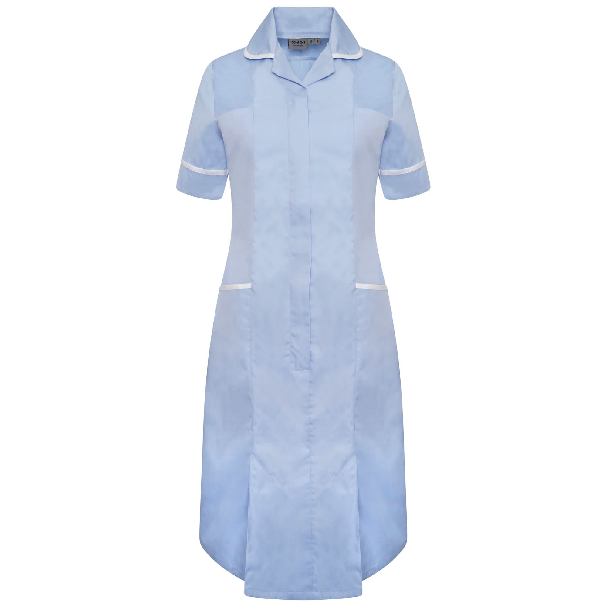 NCLD - Nurse Dress in Sky Blue with White Trim Healthcare Dress Behrens