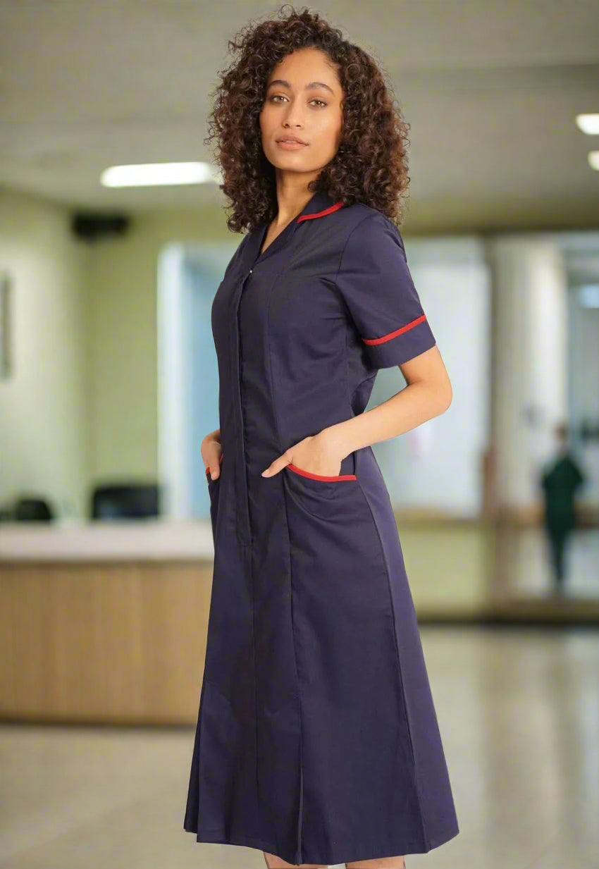 NCLD - Nurse Dress in Navy with Red Trim Healthcare Dress Behrens