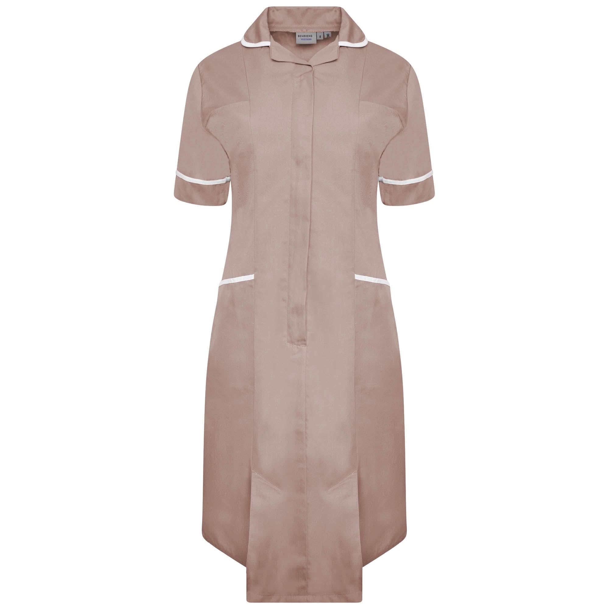 NCLD - Nurse Dress in Biscuit with White Trim Healthcare Dress Behrens