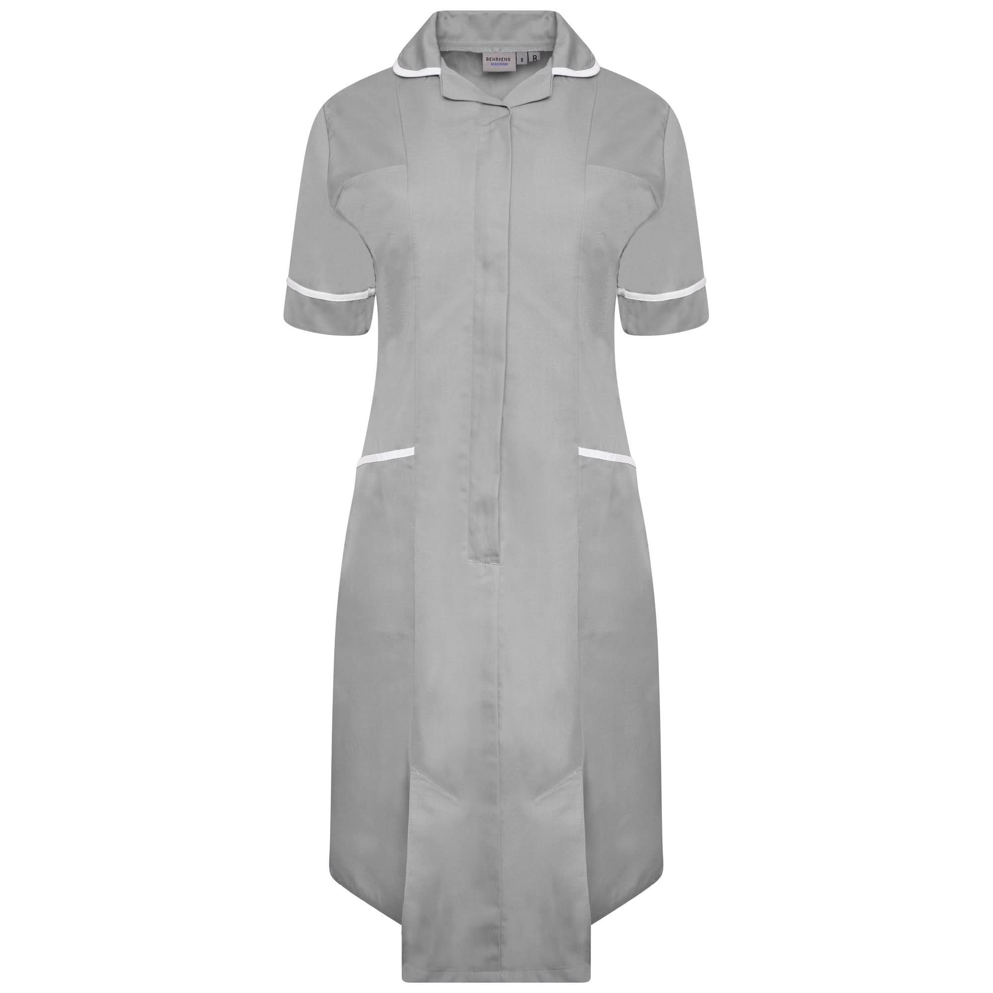 NCLD - Nurse Dress in Grey with White Trim Healthcare Dress Behrens