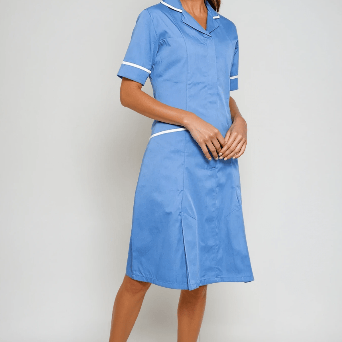 NCLD - Nurse Dress in Hospital Blue with White Trim  The Staff Uniform  Company