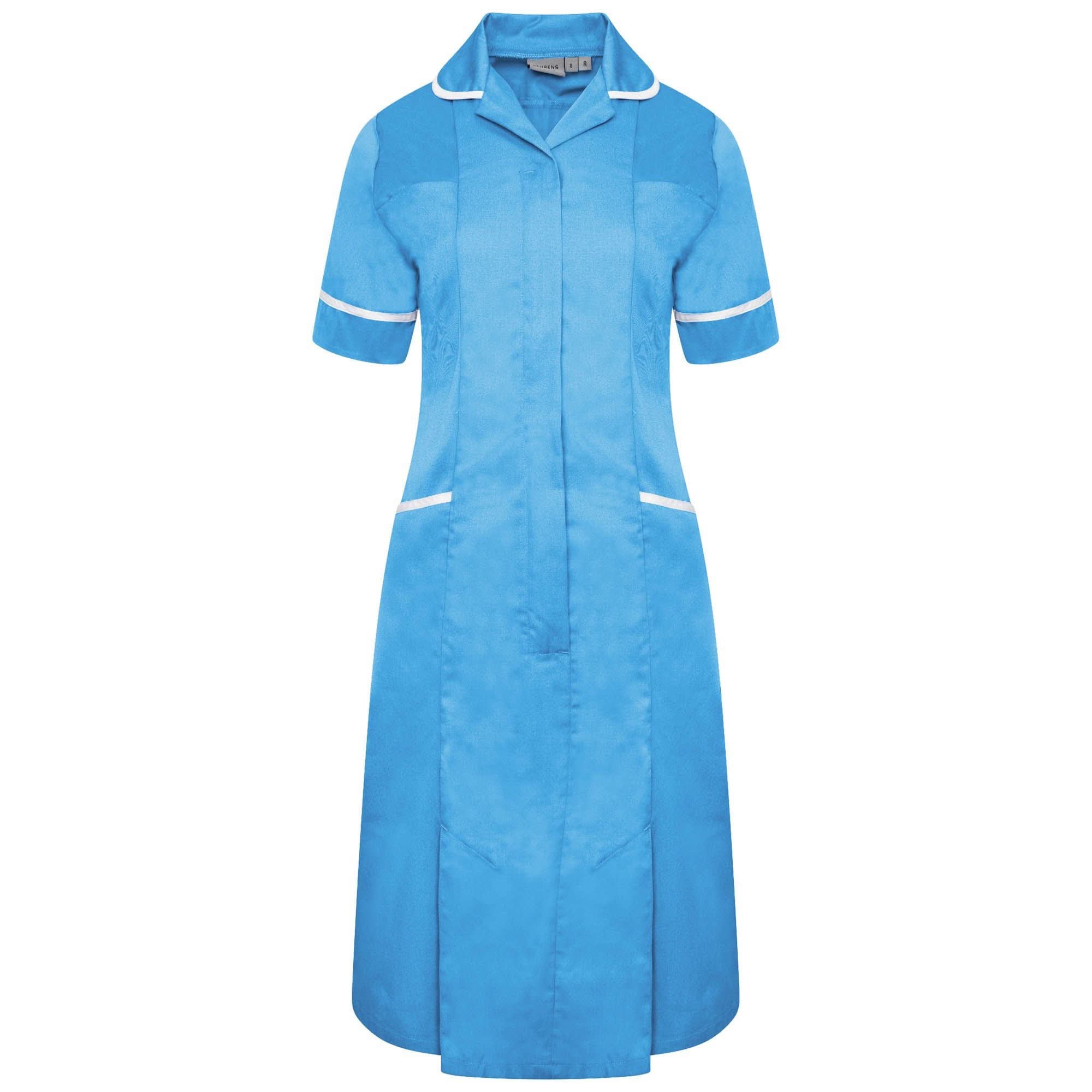 NCLD - Nurse Dress in Hospital Blue with White Trim Healthcare Dress Behrens
