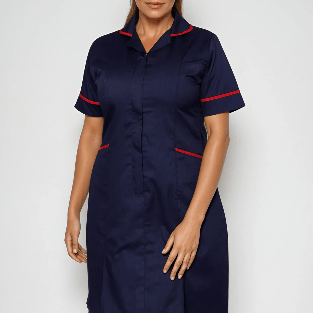NCLD - Nurse Dress in Navy with Red Trim – The Staff Uniform Company