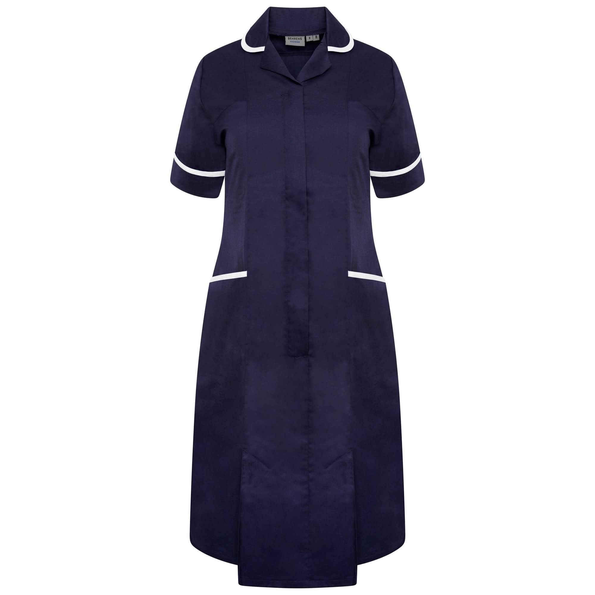 NCLD - Nurse Dress in Navy with White Trim Healthcare Dress Behrens