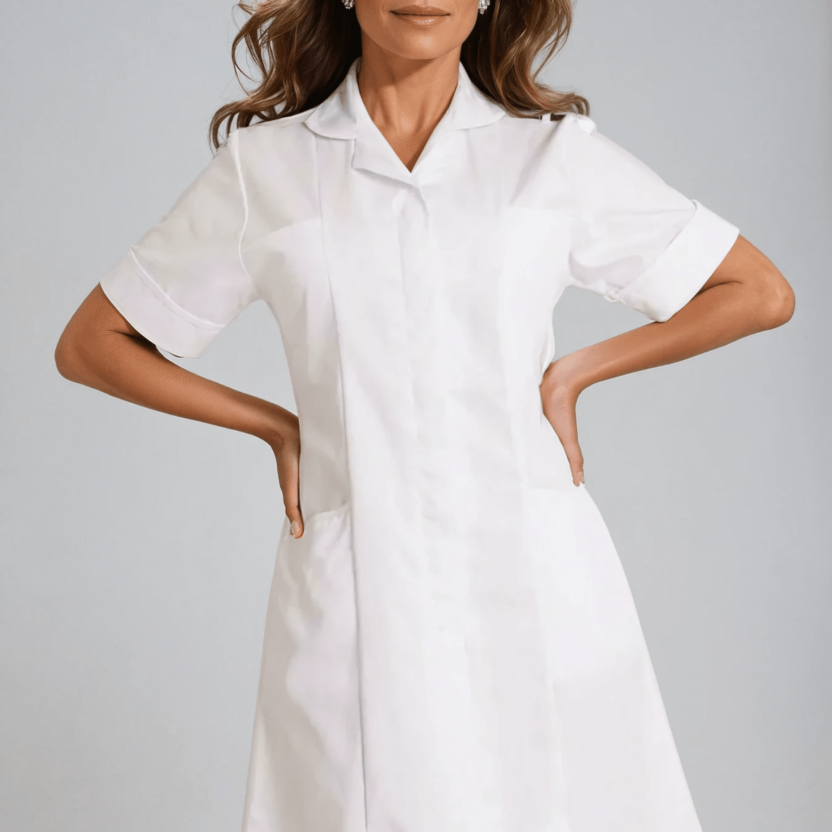 White Nurse Dress with Epaulette Loops – The Staff Uniform Company