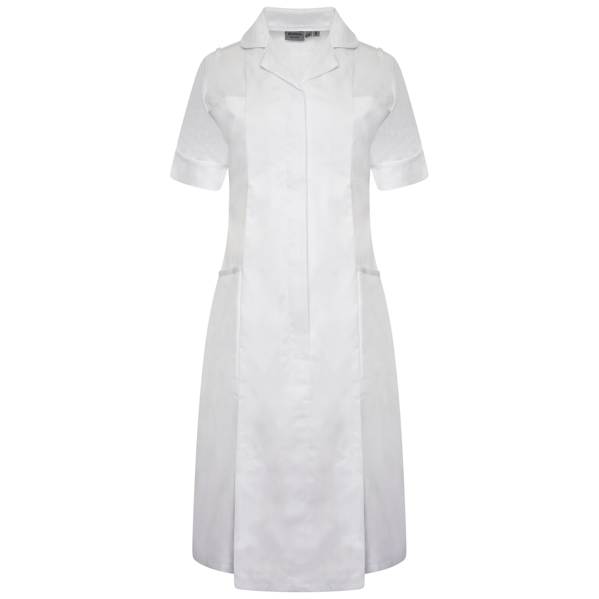 NCLD - White Nurse Dress with Epaulette Loops Healthcare Dress Behrens
