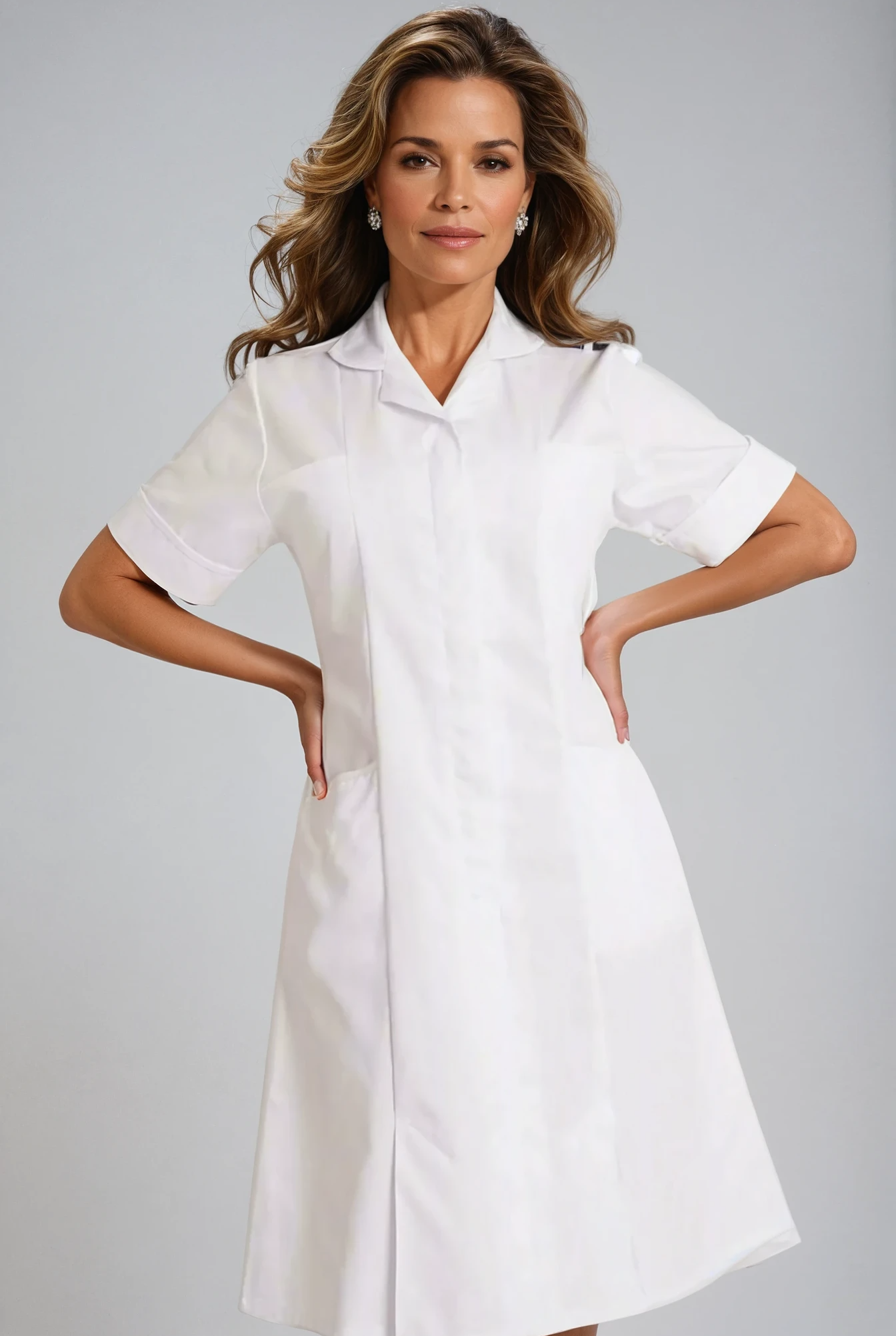 NCLD - White Nurse Dress with Epaulette Loops Healthcare Dress Behrens White 6 Short