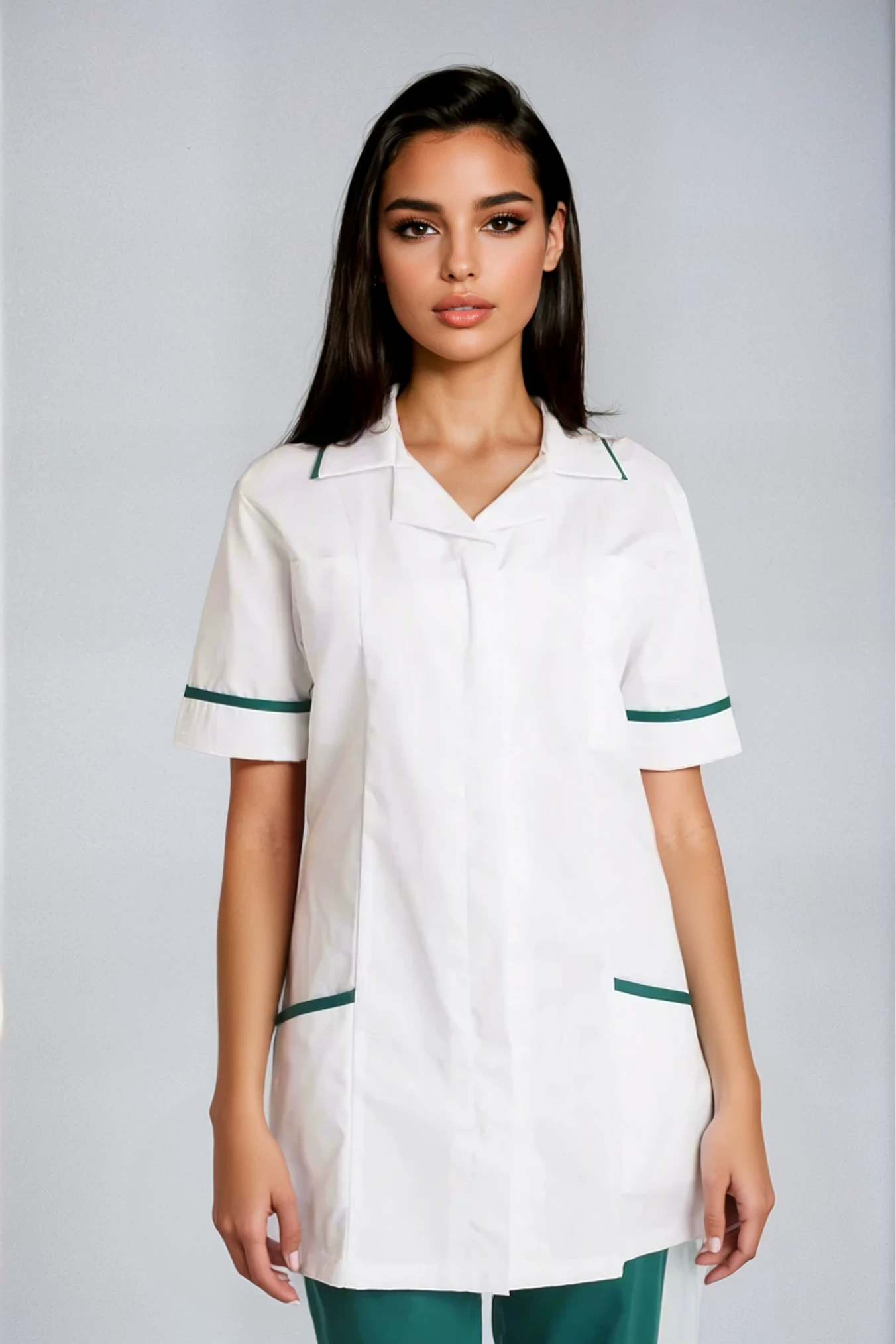 Ladies Revere Collar Tunic Ladies Healthcare Tunic Behrens White/Bottle Trim 6