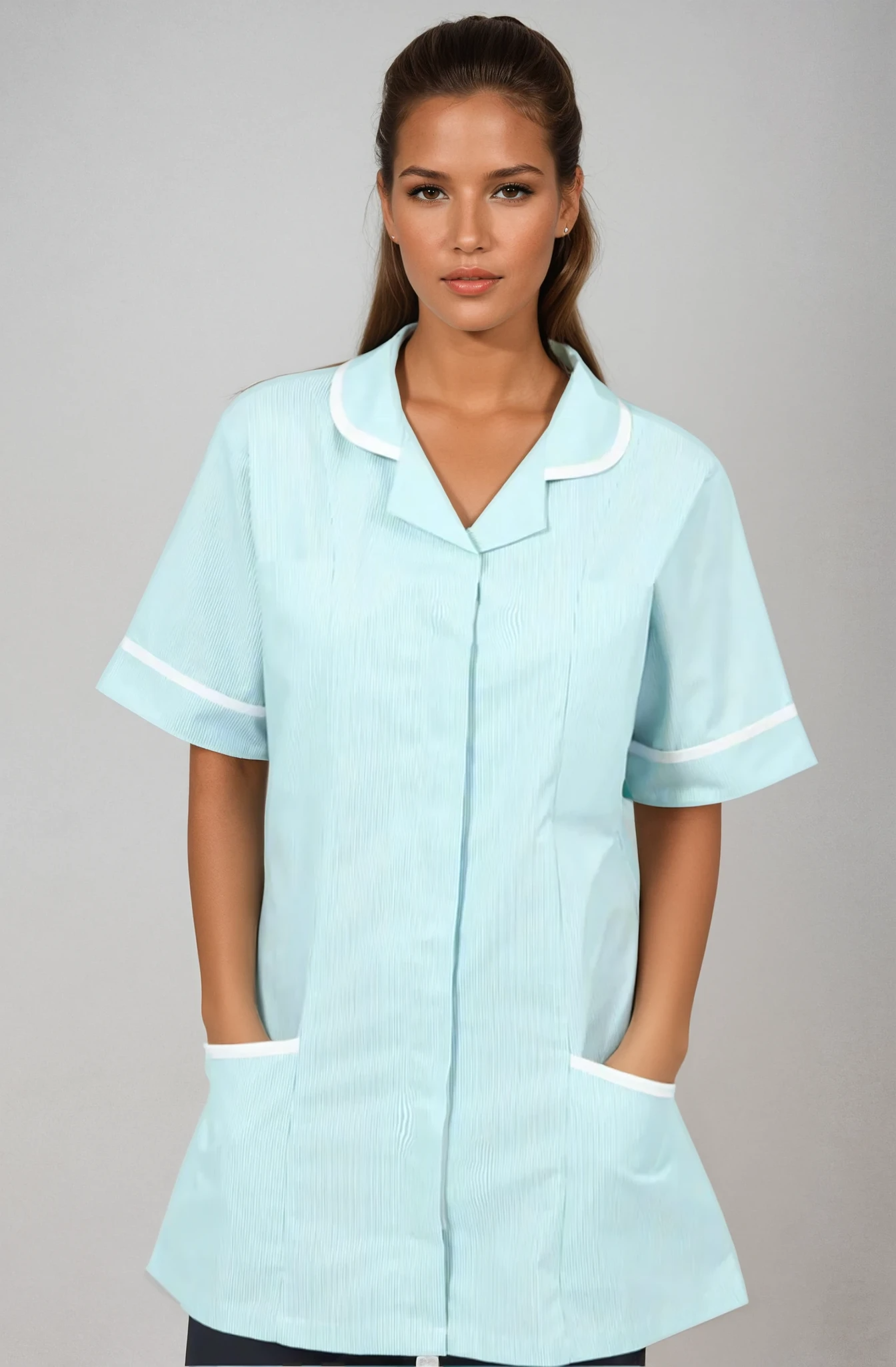 NCLTPS Round Collar Tunic (Striped) Ladies Healthcare Tunic Behrens Green / White Stripe 6