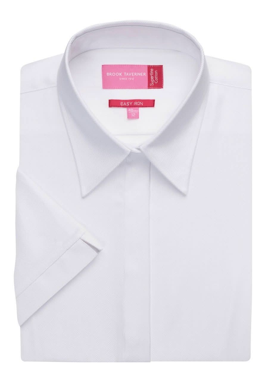 Ozzero Ladies Herringbone Shirt Womens Short Sleeve Shirts Brook Taverner White Herringbone 6