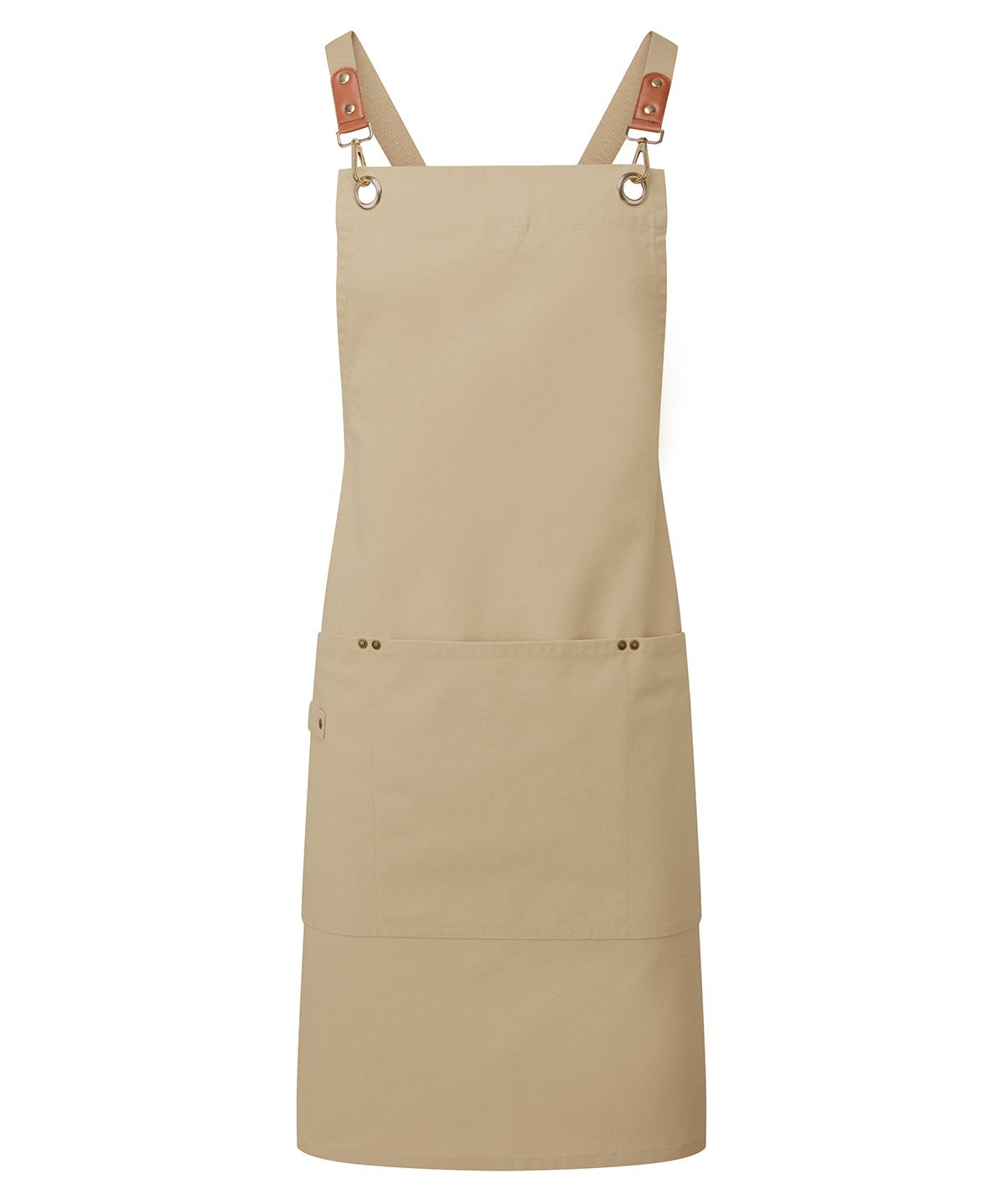 PR182: Clip N Clasp Cross-Back Bib Apron Aprons Premier Khaki One Size