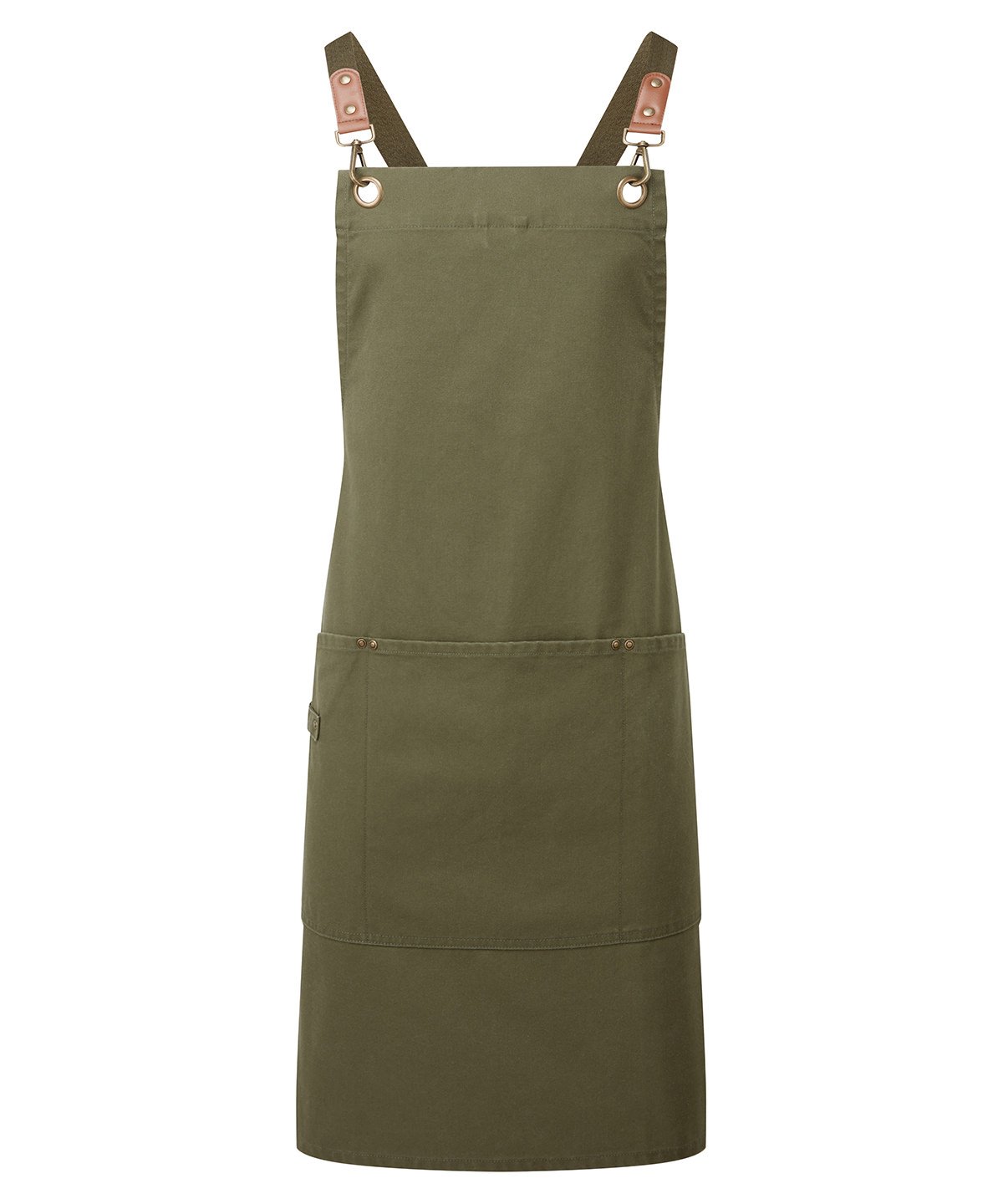 PR182: Clip N Clasp Cross-Back Bib Apron Aprons Premier Olive One Size