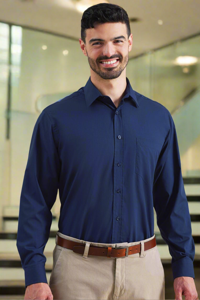 PR200: Mens Long Sleeve Poplin Shirt Mens Long Sleeve Shirts Premier Navy 14.5