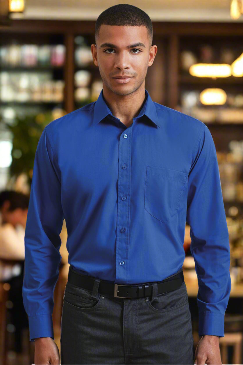 PR200: Mens Long Sleeve Poplin Shirt Mens Long Sleeve Shirts Premier Royal 14.5