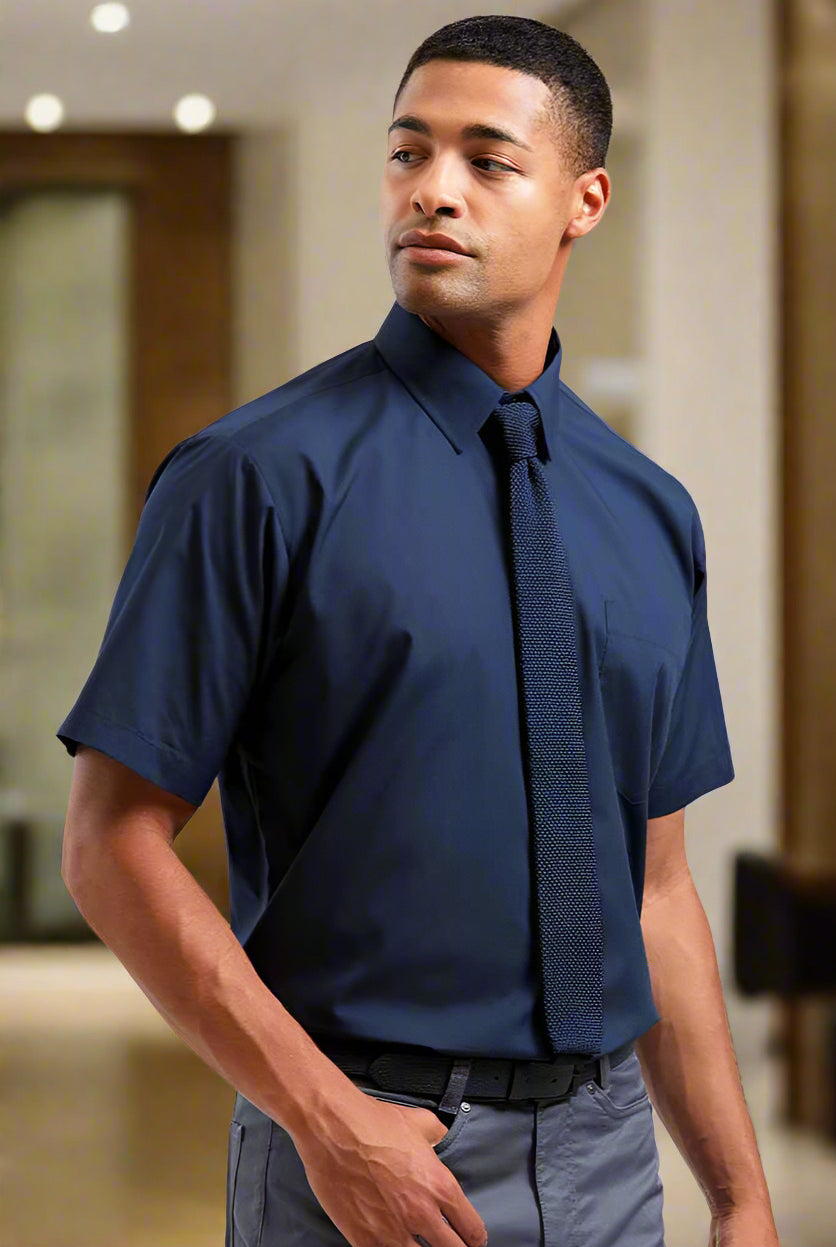 PR202: Mens Short Sleeve Poplin Shirt Mens Short Sleeve Shirts Premier Navy 14.5"