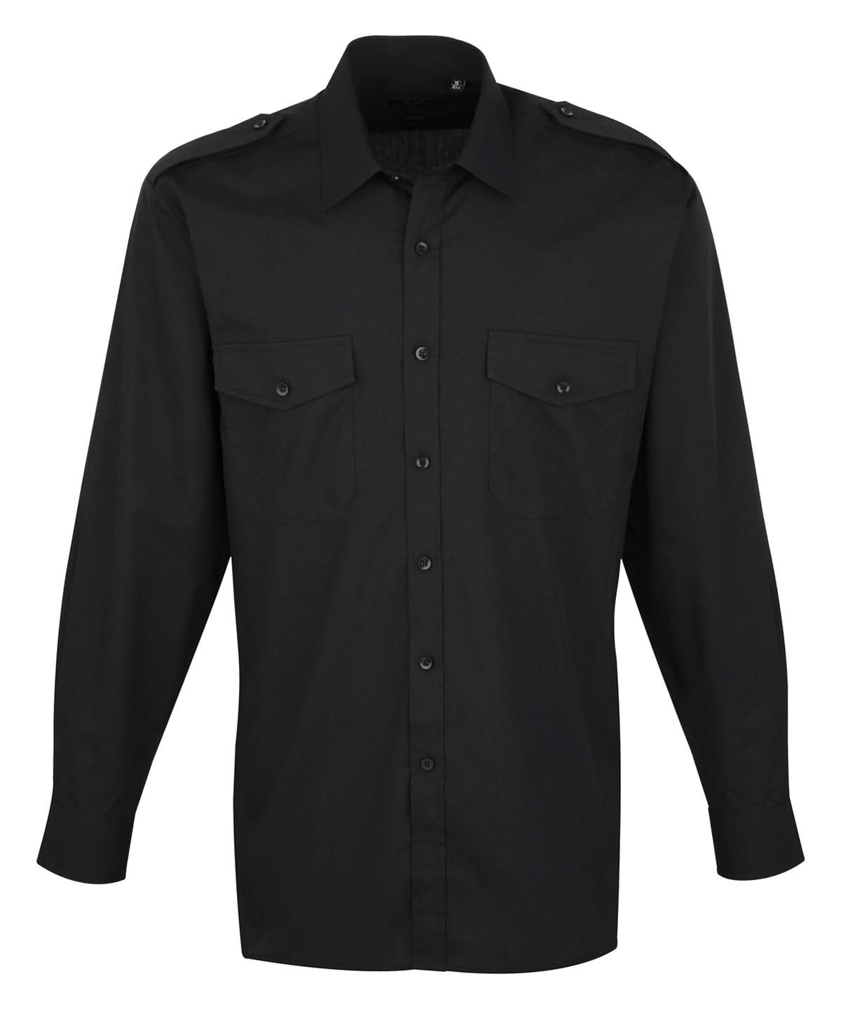 PR210: Long Sleeve Mens Pilot Shirt Mens Long Sleeve Shirts Premier Black 14.5"