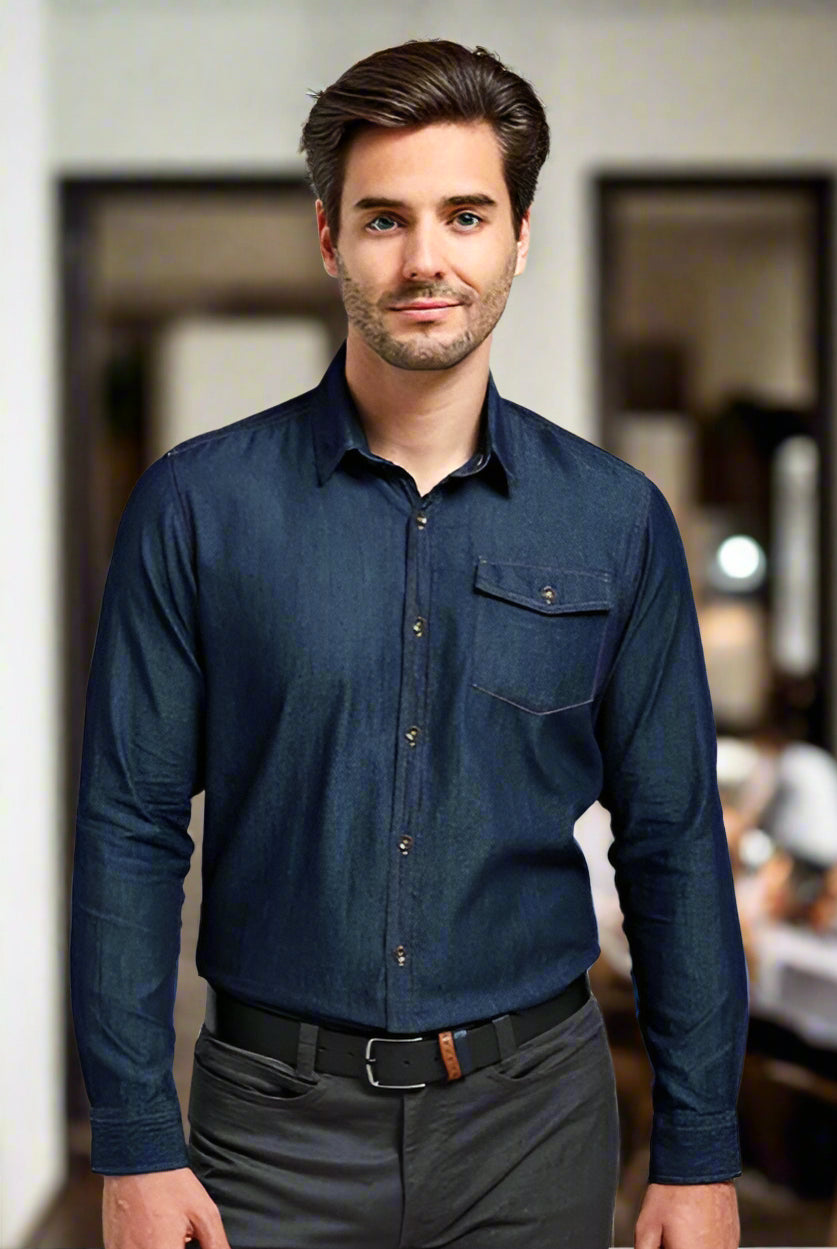 PR222: Mens Denim Shirt Mens Long Sleeve Shirts Premier
