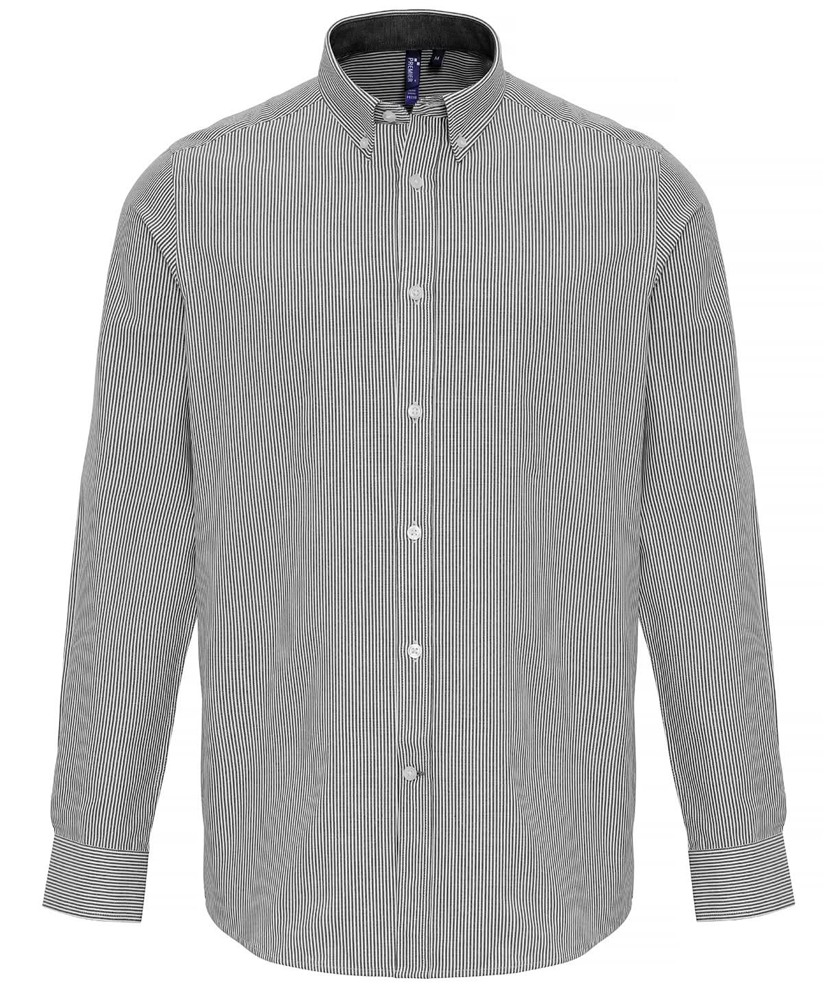 PR238: Mens Long Sleeve Oxford Shirt Mens Long Sleeve Shirts Premier White/Grey S