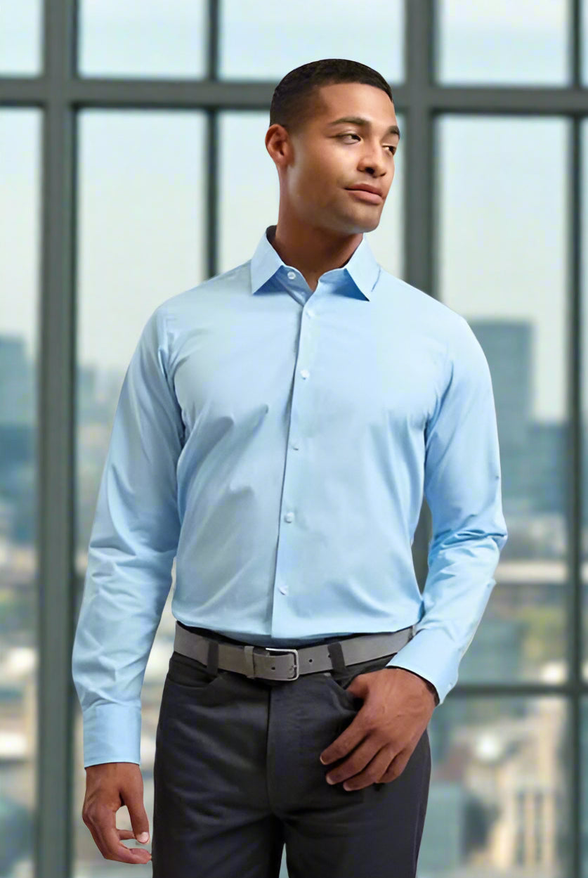 PR244: Long Sleeve Mens Poplin Shirt Mens Long Sleeve Shirts Premier Pale Blue XS