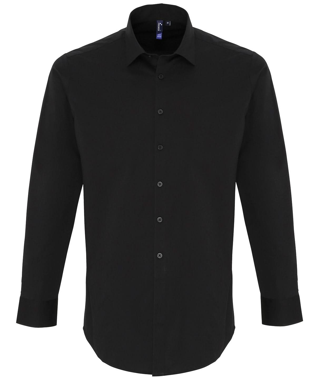 PR244: Long Sleeve Mens Poplin Shirt Mens Long Sleeve Shirts Premier Black XS