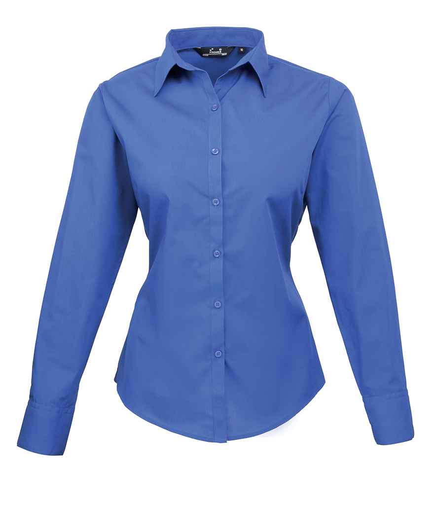 PR300: Ladies Long Sleeve Poplin Shirt Womens Long Sleeve Shirts Premier