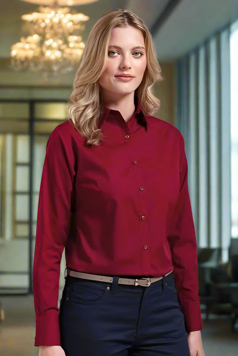 PR300: Ladies Long Sleeve Poplin Shirt Womens Long Sleeve Shirts Premier