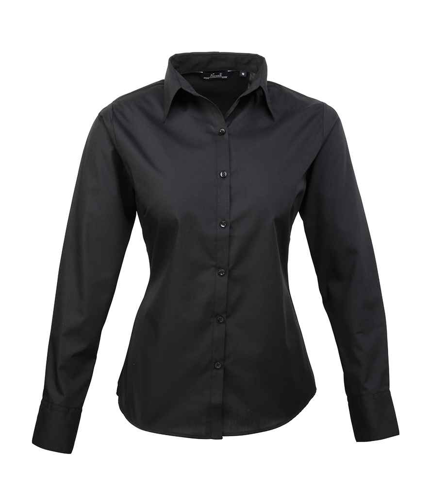 PR300: Ladies Long Sleeve Poplin Shirt Womens Long Sleeve Shirts Premier Black 6