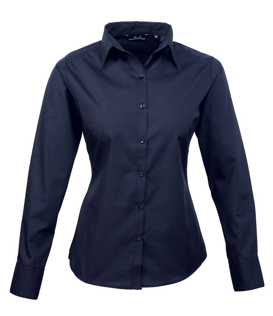 PR300: Ladies Long Sleeve Poplin Shirt Womens Long Sleeve Shirts Premier