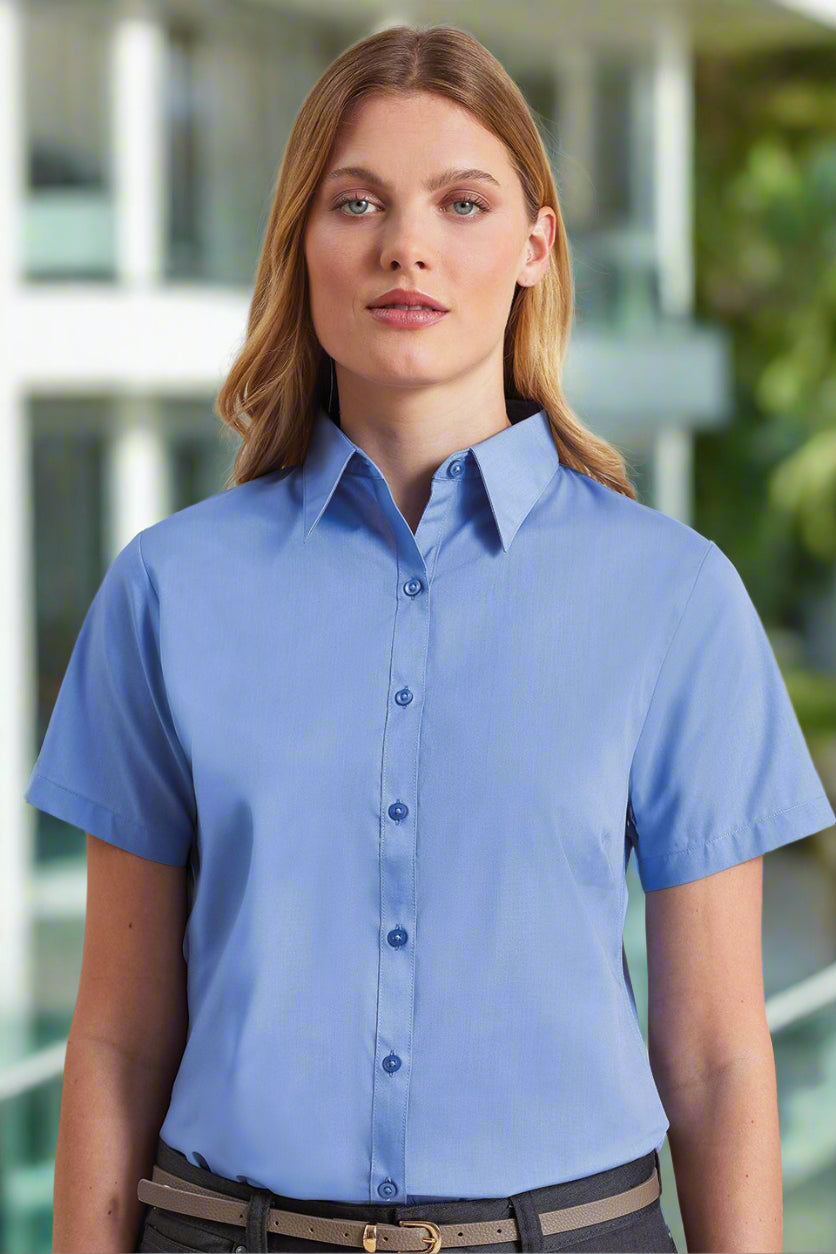 PR302: Ladies Short Sleeve Poplin Shirt Womens Short Sleeve Shirts Premier