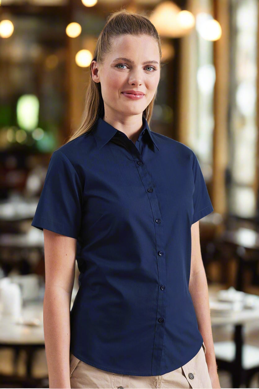 PR302: Ladies Short Sleeve Poplin Shirt Womens Short Sleeve Shirts Premier