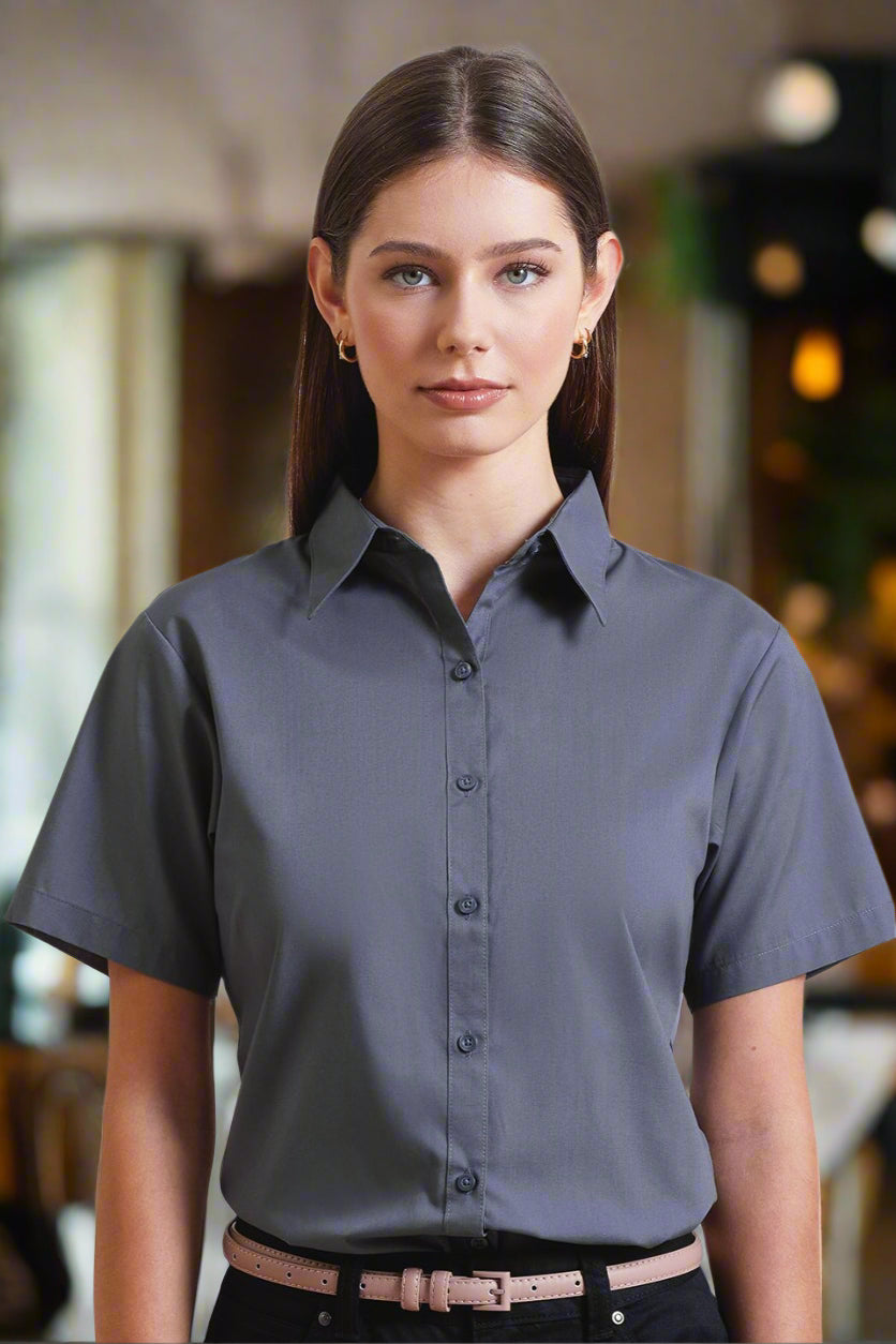 PR302: Ladies Short Sleeve Poplin Shirt Womens Short Sleeve Shirts Premier