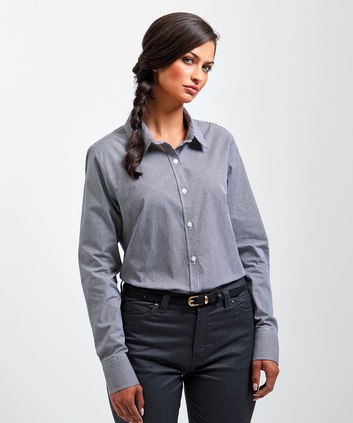 PR320: Ladies Microcheck Shirt Womens Long Sleeve Shirts Premier