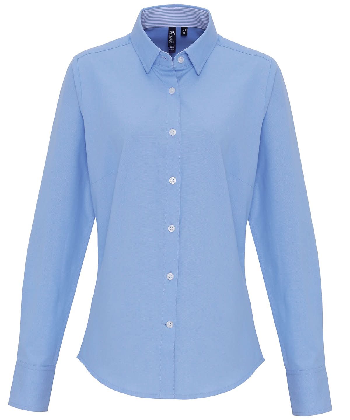 PR338: Ladies Oxford Stripe Shirt Womens Long Sleeve Shirts Premier Oxford Blue XS