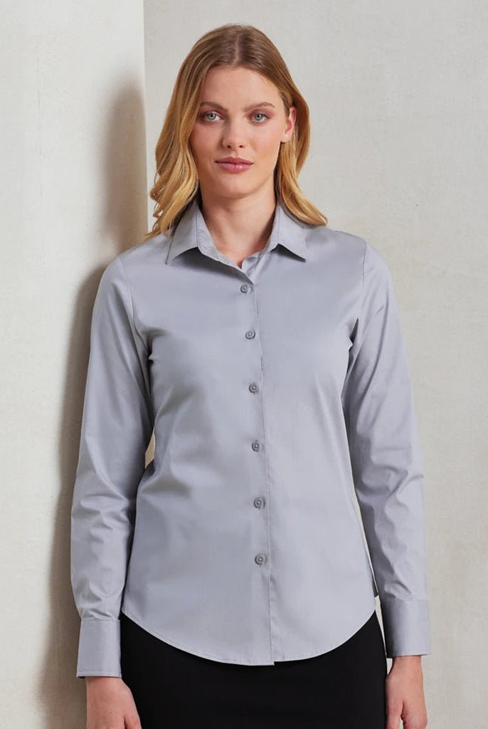 PR344: Ladies Cotton Poplin Shirt Womens Long Sleeve Shirts Premier