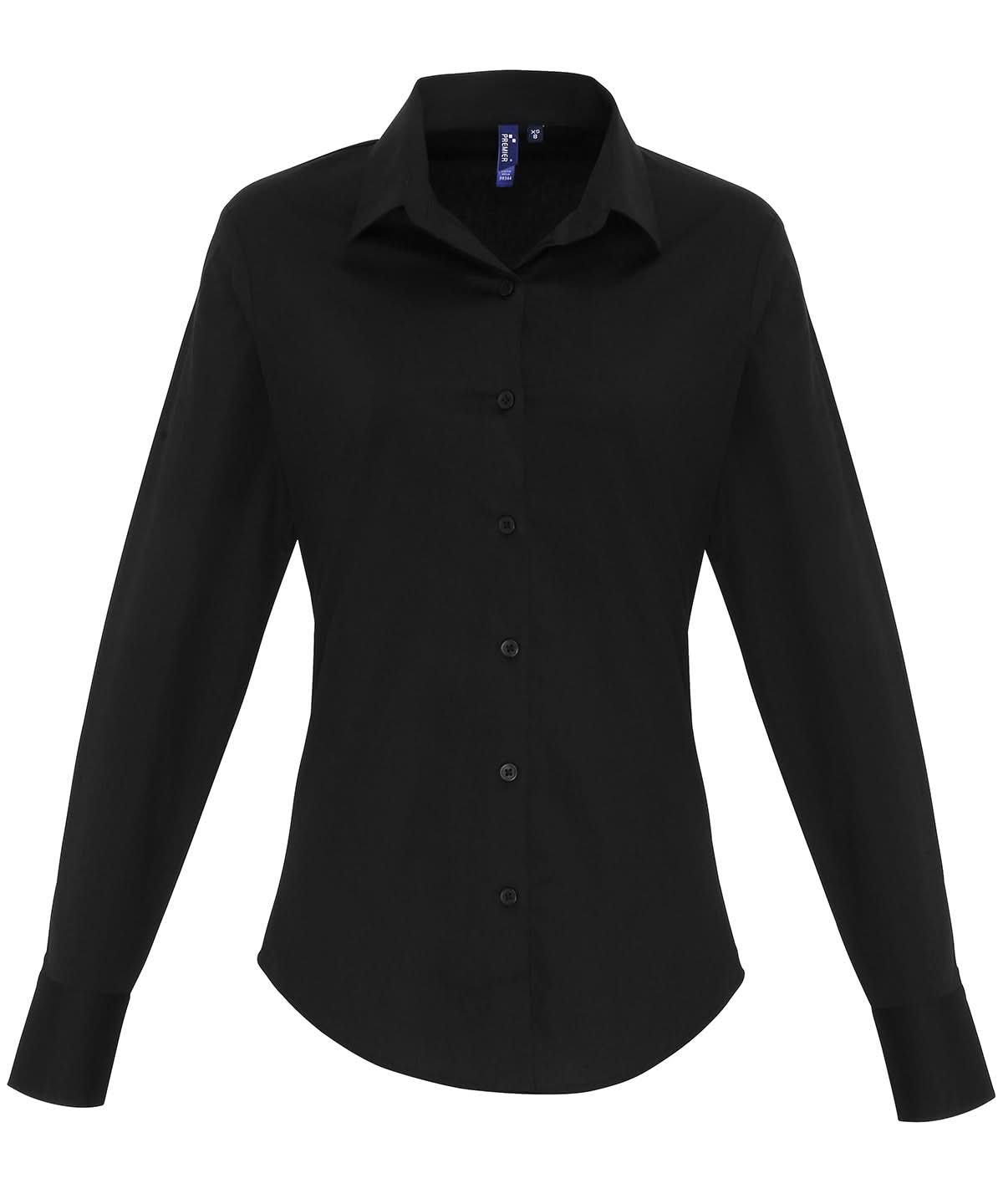 PR344: Ladies Cotton Poplin Shirt Womens Long Sleeve Shirts Premier Black XS