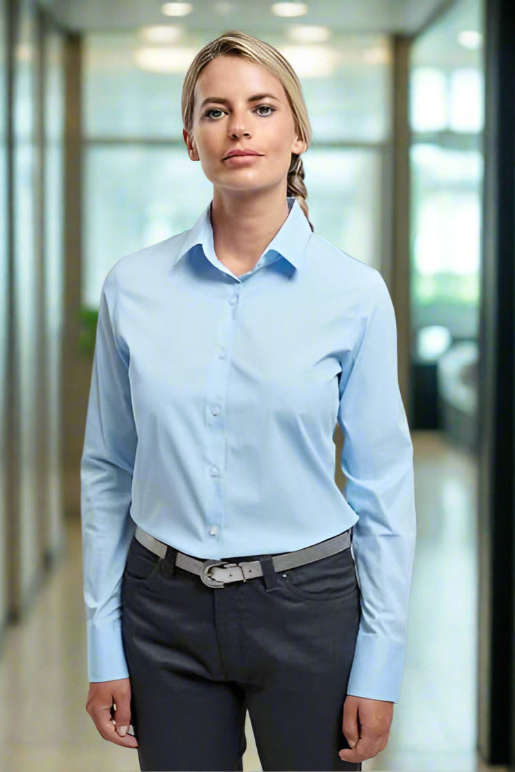 PR344: Ladies Cotton Poplin Shirt Womens Long Sleeve Shirts Premier