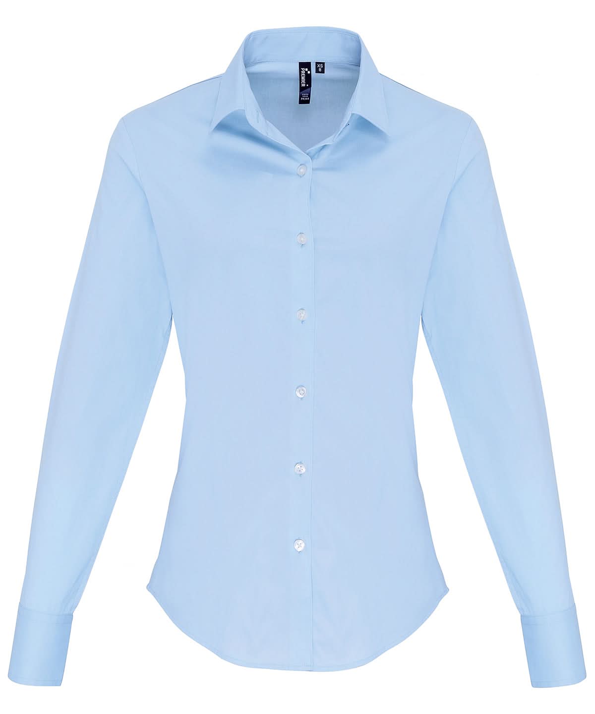 PR344: Ladies Cotton Poplin Shirt Womens Long Sleeve Shirts Premier Pale Blue XS