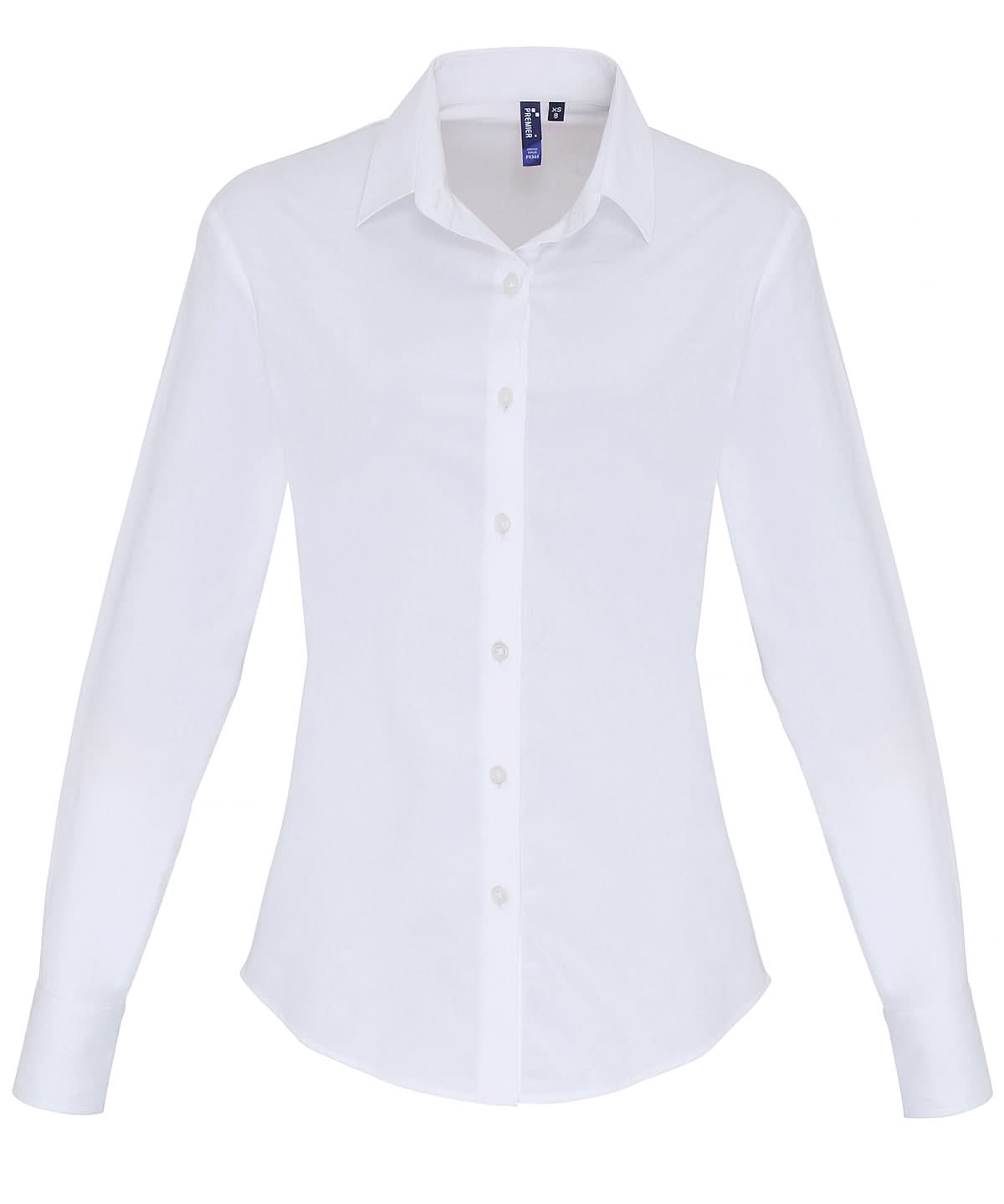 PR344: Ladies Cotton Poplin Shirt Womens Long Sleeve Shirts Premier White XS