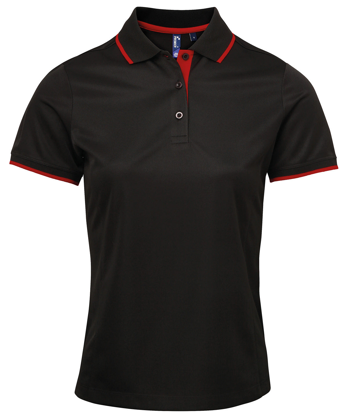 PR619: Contrast Ladies Polo Shirt Womens Polos Premier Black/Red XS