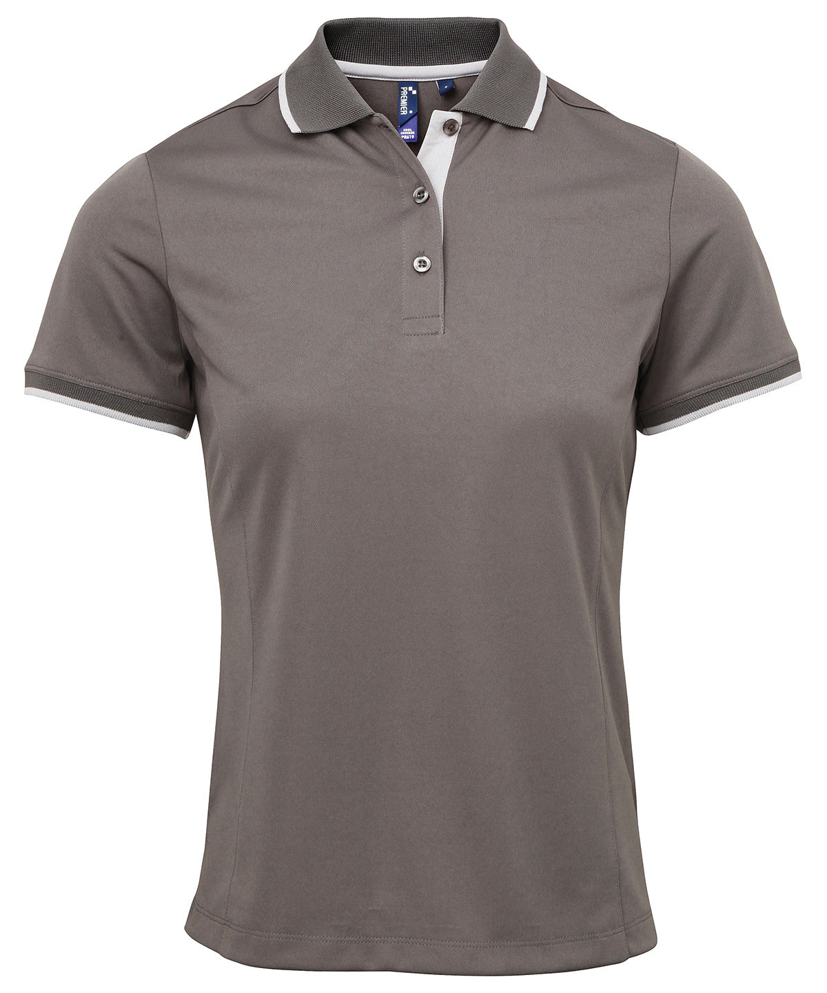 PR619: Contrast Ladies Polo Shirt Womens Polos Premier Dark Grey/Silver XS