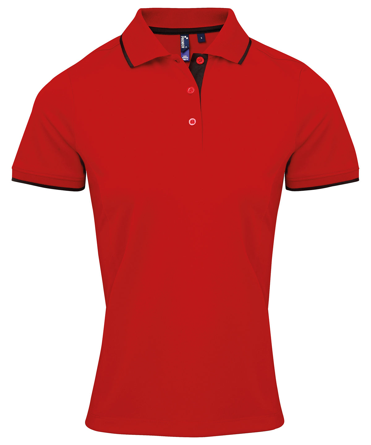 PR619: Contrast Ladies Polo Shirt Womens Polos Premier Red/Black XS