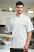 PR664: Studded Front Chefs Jacket (Short Sleeve) Chefs Jacket Premier White XS