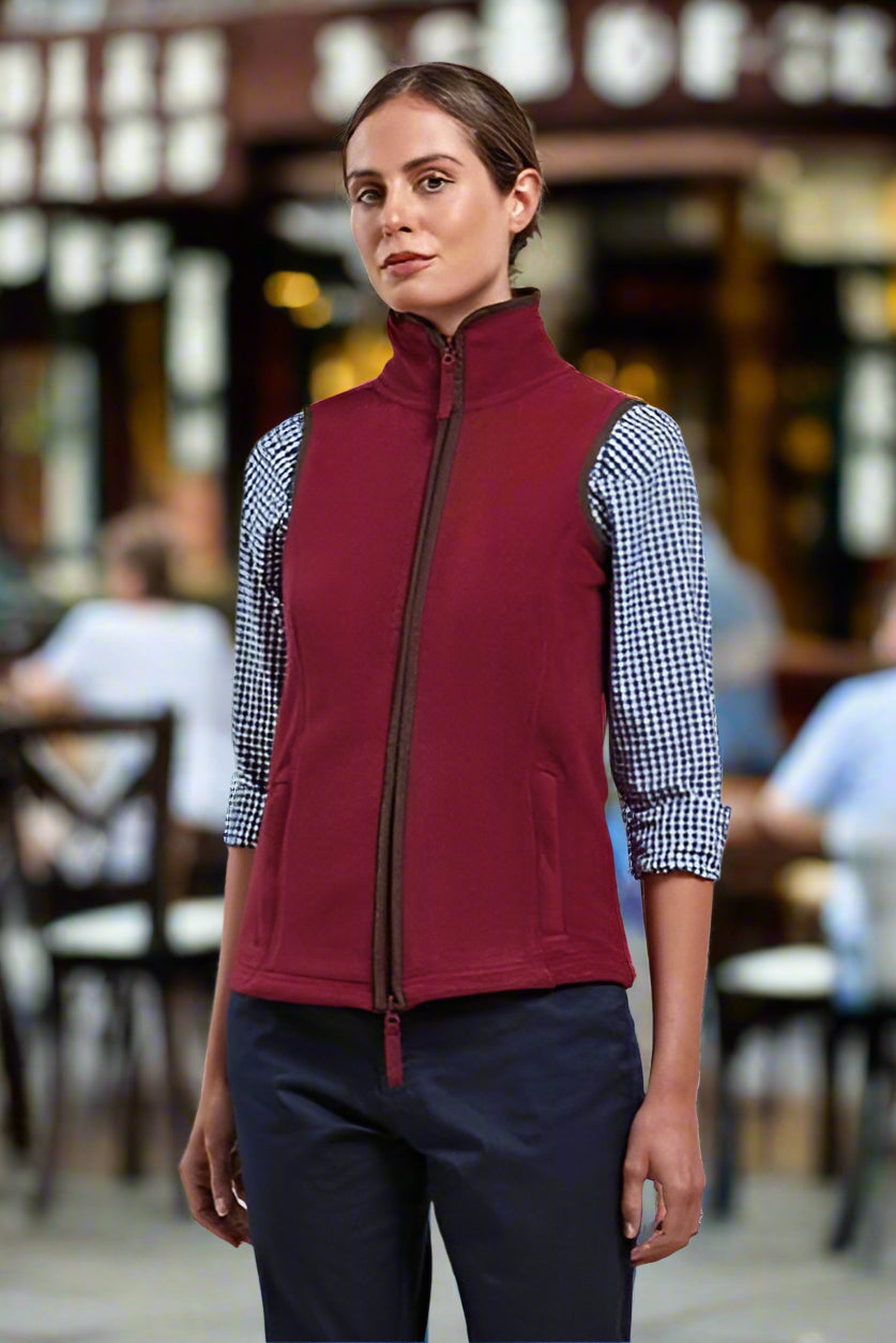 PR804: Artisan Ladies Fleece Gilet Jacket Womens Bodywarmers Premier Burgundy/Brown XS