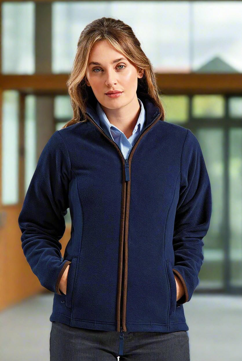 PR824: Artisan Ladies Fleece Jacket Womens Fleeces Premier Navy/Brown XS
